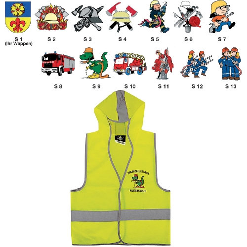 Kinder-Kapuzenwarnweste + Motivdruck