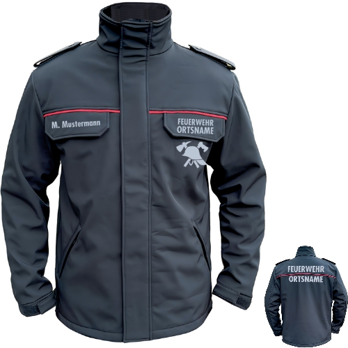 Softshelljacke SUPPORTER mit roter Biese + Flex FEUERWEHR+ORT