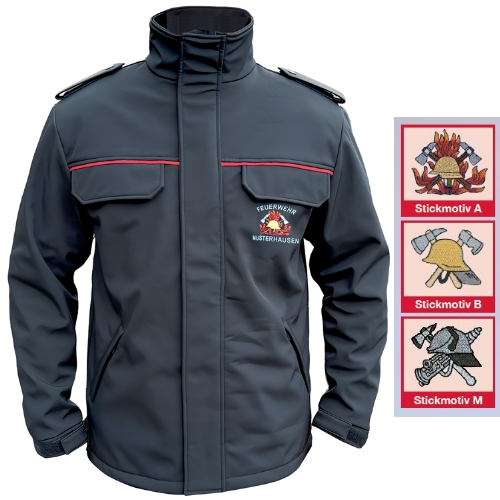 Softshelljacke SUPPORTER mit roter Biese + Stickmotiv