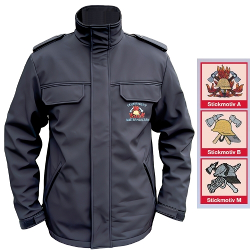 Softshelljacke SUPPORTER mit blauer Biese + Stickmotiv