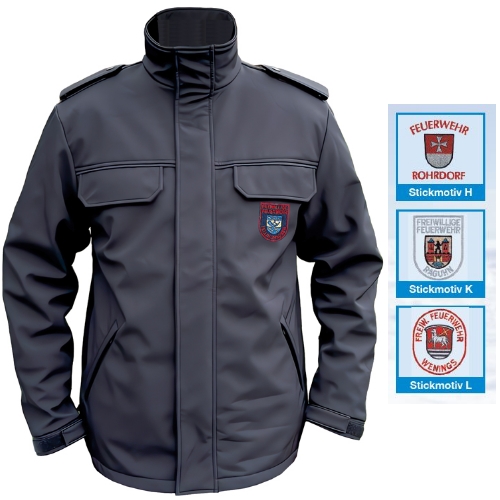 Softshelljacke SUPPORTER mit blauer Biese + Wappen
