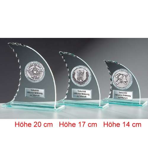 Glastrophäe im Wellenschliff 20 cm hoch