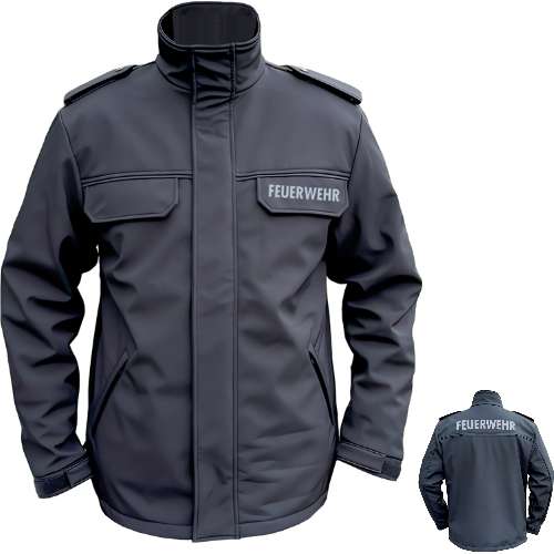 Softshelljacke SUPPORTER mit blauer Biese + Flex FEUERWEHR