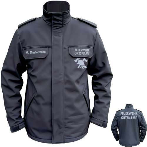 Softshelljacke SUPPORTER mit blauer Biese + Flex FEUERWEHR+ORT