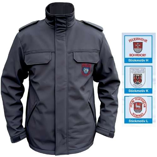 Softshelljacke SUPPORTER mit blauer Biese + Wappen