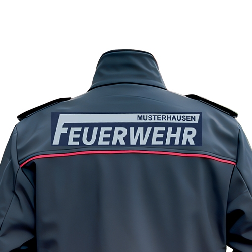 Rückseiten-Flexbeschriftung silber (EN ISO 20471) Ort im langen F